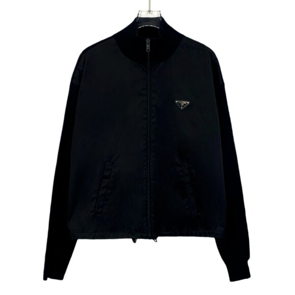 Prada Black Full-Zip Bomber Jacket With Logo Patch For Men Size L - Picture 1 of 8
